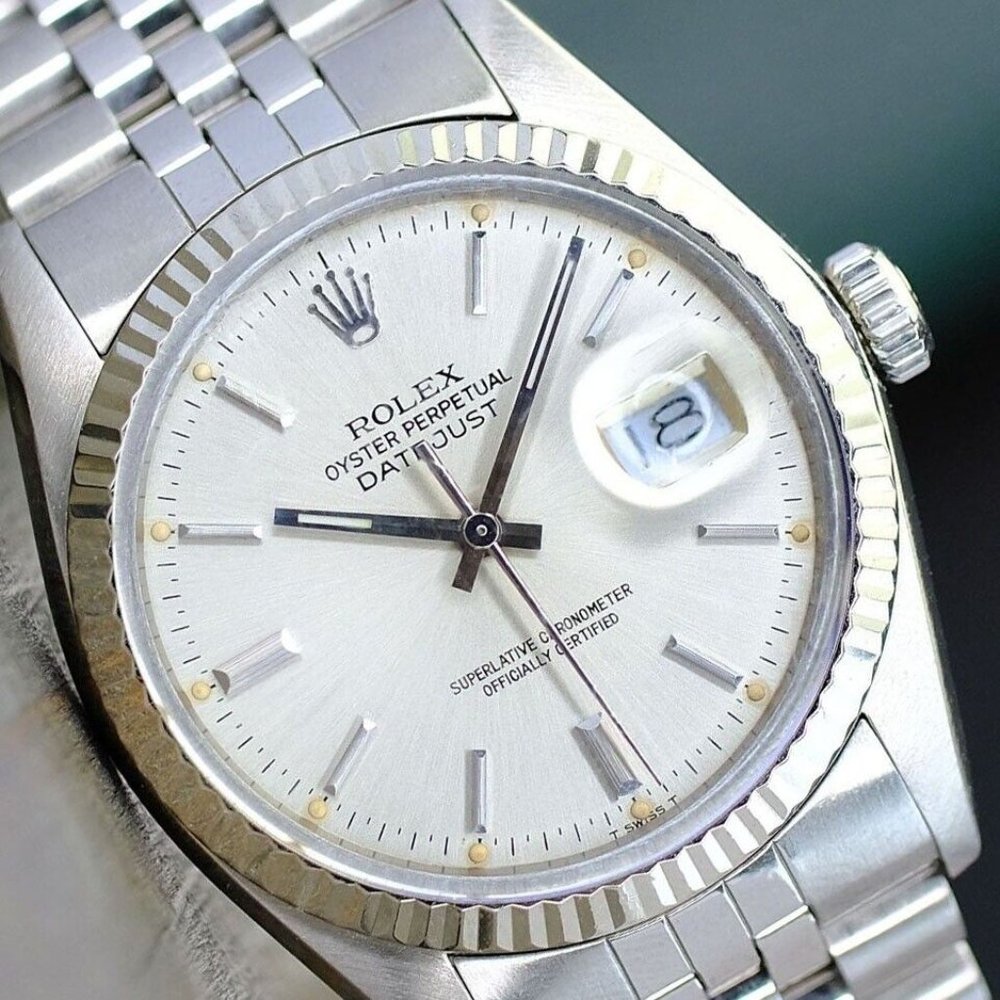 ROLEX MENS DATEJUST STEEL SILVER INDEX DIAL FLUTED BEZEL 36MM AUTOMATIC WATCH
